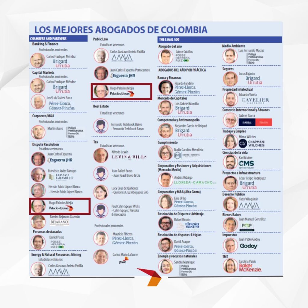 Chambers destaca a Hugo Palacios Mejía, de Estudios Palacios Lleras S.A.S., como uno de los mejores abogados de Colombia